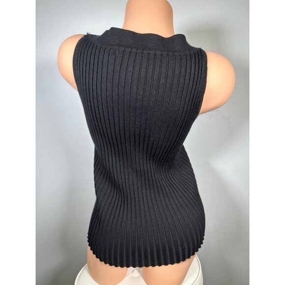 Vintage Y2K Bellidini Large Womens Tank Top Black Sleeveless Ribbed Beaded VNeck - Picture 4 of 9